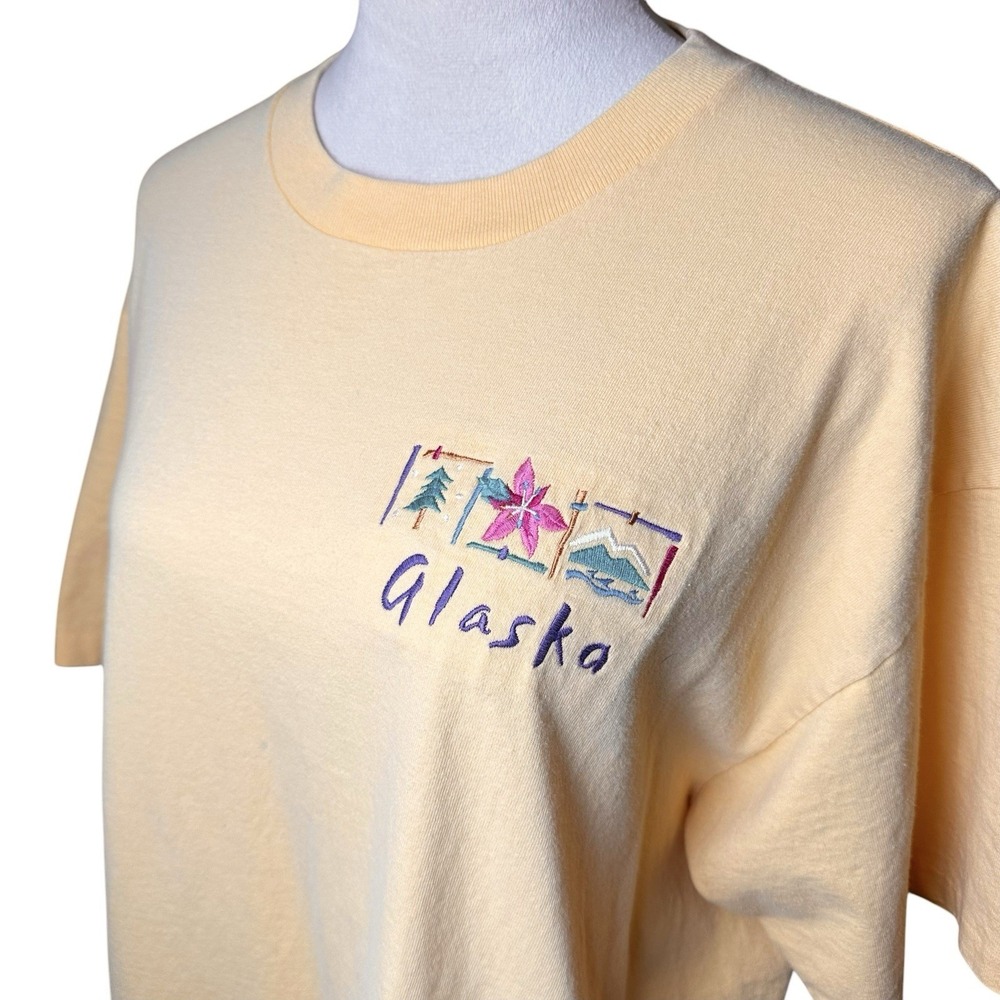 Vintage Anvil Single Stitch Orange Embroidered Alaska T-Shirt USA Made Womens XL